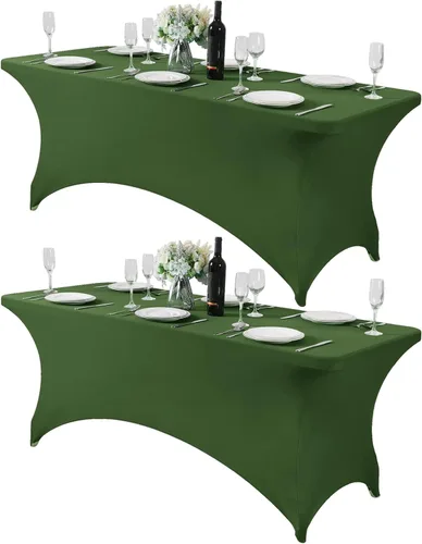Miniatura 19 de Mantel de elastano para mesas de 4, 6 u 8 pies, mantel elástico universal ajustable para fiestas, banquetes, bodas y eventos - Verde manzana
