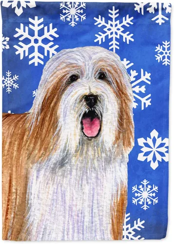 Miniatura 193 de Caroline's Treasures SC9374GF Bulldog English Snow flakes Holiday Garden Flag Buzón Bandera decorativa para patio exterior, patio, obras de arte