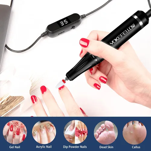 Miniatura 7 de YOKE FELLOW Taladro de uñas profesional - Taladros de uñas de 35000 RPM para uñas acrílicas, máquina profesional de brocas de uñas para eliminación