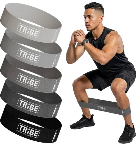 Tribe Lifting - Bandas de resistencia de tela para glúteos y piernas | Juego de 5 bandas de tela para entrenamiento | Bandas gruesas de glúteos para