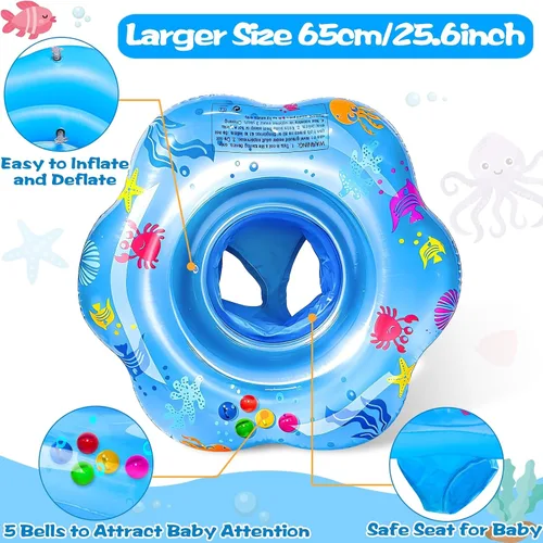Miniatura 7 de 25.6" Inflatable Baby Pool Float for 6-36 Months Double Air Anti-Flip Safety Baby Swimming Float Toddler Swim Trainer Water Toys, Infant Swim
