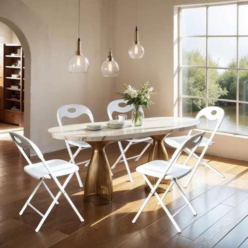 Miniatura 2 de Huacan Paquete de 6 sillas plegables blancas, asiento comercial portátil para eventos, fiestas, bodas y uso doméstico, resistente, capacidad