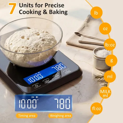Miniatura 3 de Letron Báscula de alimentos de alta precisión de 33 lb / 0.1 oz para pan de masa madre, 7 unidades integradas, función de sincronización y tara