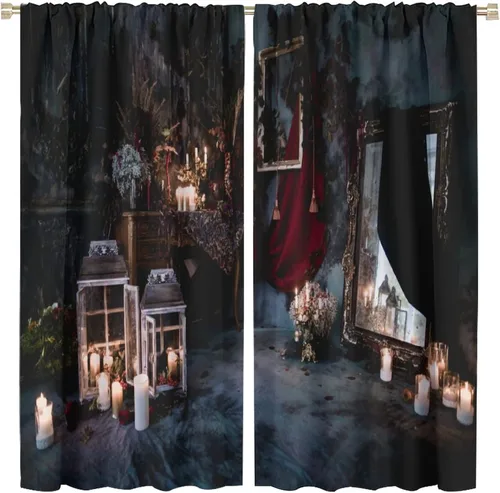 Cortinas góticas de decoración oscura, lujoso patrón victoriano real para niños y niñas, decoración de sala de estar, juego de 2 piezas, 42 pulgadas