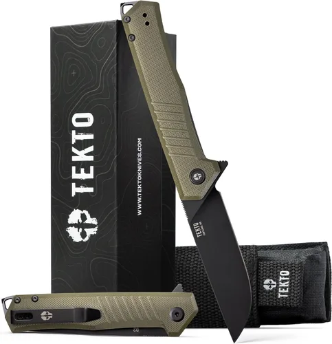 Miniatura 9 de TEKTO F1 Alpha - Cuchillo de bolsillo plegable, hoja trasera recta modificada, acero D2 recubierto de titanio, ideal para acampar y mochileros al