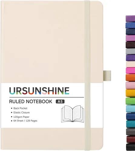 Miniatura 55 de Cuaderno punteado, diario, 5.3 x 8.26 pulgadas, tapa dura, prémium, papel grueso, doble espiral, bandas, cuero negro sintético, lazo para bolígrafo