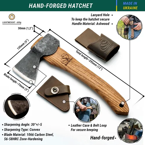 Miniatura 2 de BeaverCraft Hacha de Tallado de Madera con Funda AX1 - Hachas Forjadas Bushcraft para Acampar - Hacha de Bosque Pequeña para Cortar, Dividir