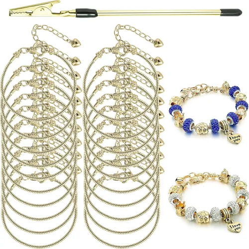 Miniatura 13 de ZYEHXED 20 piezas Cadena de serpiente con dije Pulsera con ayudante de pulsera Cadenas de serpiente ajustables con extensor de cierre de langosta 20