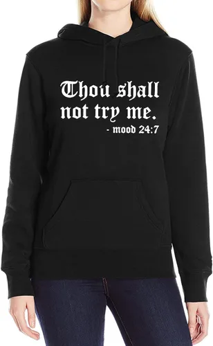 Miniatura 5 de Sudadera con capucha para mujer con texto en inglés "Thou Shall Not Try Me