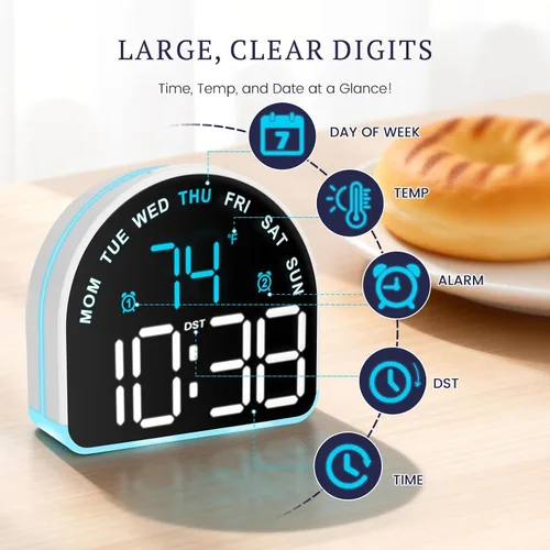 Miniatura 3 de Reloj despertador para dormir pesado: alarma súper fuerte y luz de despertador suave para adultos, niños, adolescentes Pantalla digital con tiempo