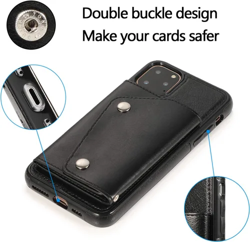Miniatura 4 de LUVI Funda con tarjetero para iPhone 11 Pro con correa para el cuello, cadena cruzada, correa de muñeca, funda protectora con ranura para tarjeta