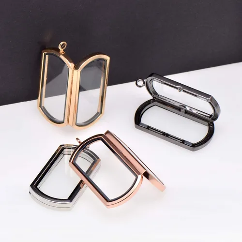 Miniatura 3 de Paialco Collar colgante de medallón flotante con ventana de vidrio rectangular magnético