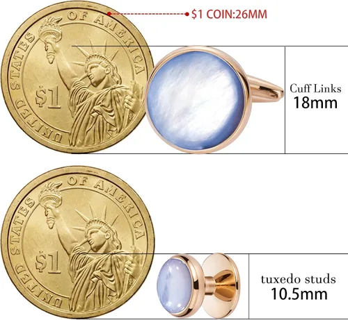 Miniatura 5 de Cufflinks and tuxedo studs Set for Men with Gift Box, Rose Gold Tone Mother-of-Pearl Cuff links for French Cuff Shirt and Dress Shirt, Suitable for