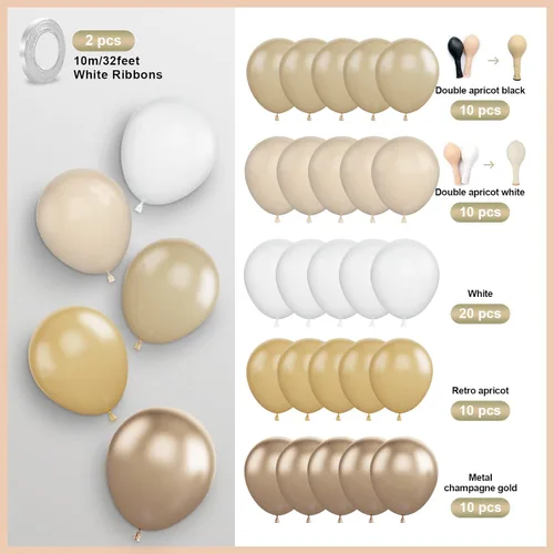 Miniatura 2 de Set de globos de albaricoque, 60 unidades de globos de albaricoque dorado y blanco, globos de látex de albaricoque desnudo de 12 pulgadas, globos