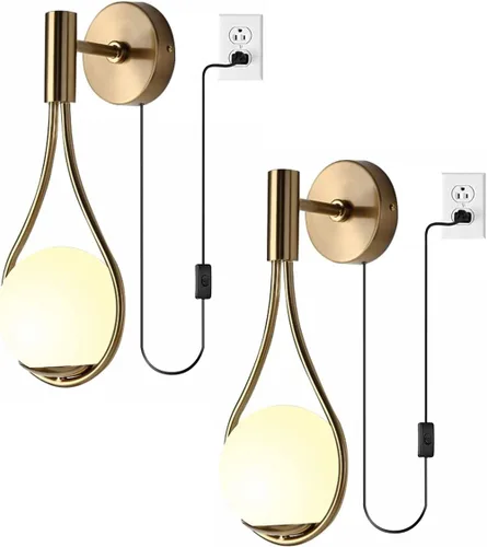 Miniatura 10 de Lámpara de pared de cristal dorada de mediados de siglo, moderna lámpara de pared con acabado de latón antiguo, lámpara de pared de mesita de noche