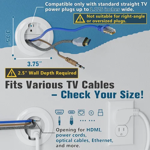 Miniatura 5 de Kit de gestión de cables en la pared, organizador de cables de baja y alta tensión con sierra de agujero para fácil montaje de TV en la pared