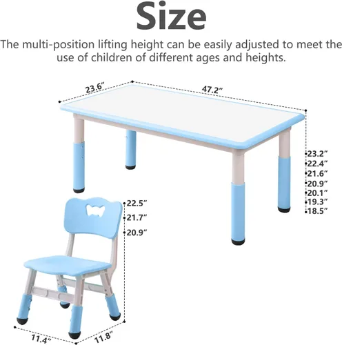 Miniatura 2 de monleelnom Juego de Mesa y Silla para Niños Adecuado para Niños y Niñas de 2 a 12 años, Altura Ajustable, Tablero Pintado con 6 Asientos, Adecuado