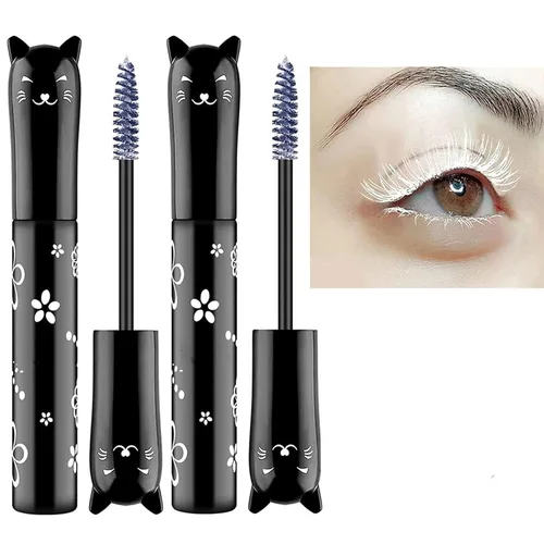 6 Colores Máscara de ojos de gato, maquillaje para ojos, máscara impermeable, secado rápido, pestañas rizadas, alargamiento de pestañas, blanco 2