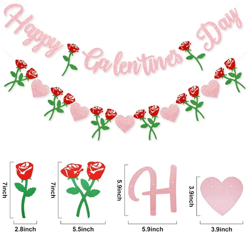 Miniatura 2 de Cartel de Feliz Día de Galentine – Decoración del Día de Galentine con purpurina rosa, pancarta de guirnalda de corazón rosa para damas, niñas