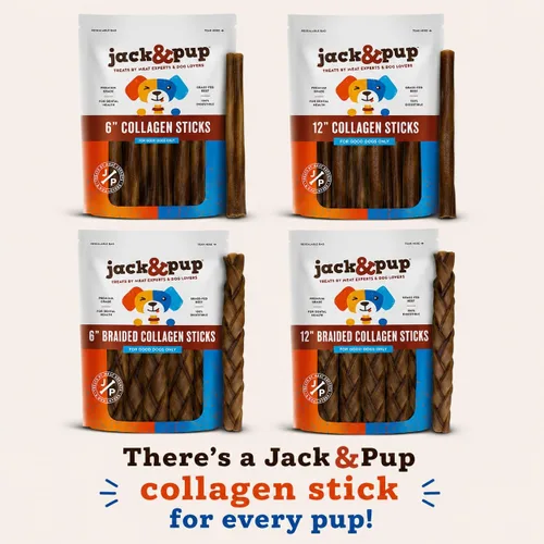 Miniatura 3 de Jack&Pup Palitos de colágeno de carne de res trenzados de 6 pulgadas para perros, masticables sin cuero crudo de larga duración Golosinas