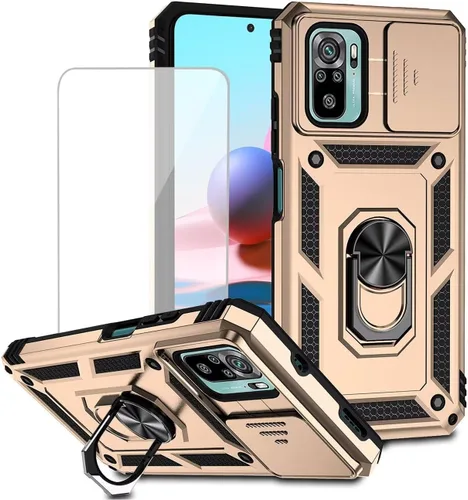 Miniatura 11 de Funda para Redmi Note 10/Redmi Note 10S/Poco M5S con protector de pantalla de vidrio templado y cubierta de cámara deslizante, anillo magnético Negro