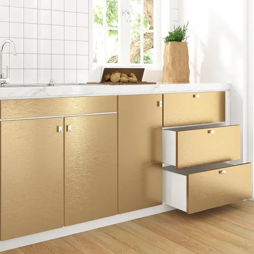 Miniatura 6 de Wallercity Papel de contacto dorado de acero inoxidable, papel adhesivo metálico dorado para despegar y pegar, papel tapiz autoadhesivo