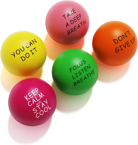 Lumarice Bolas antiestrés (paquete de 5) para niños y adultos, bolas de alivio del estrés con quetos motivacionales, bolas de ejercicio de mano para