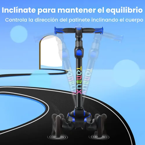 Miniatura 6 de TONBUX Patinete para niños de 3 a 12 años, patinete para niños pequeños con 4 alturas ajustables, patinete de 3 ruedas con luces, diseño de Azul