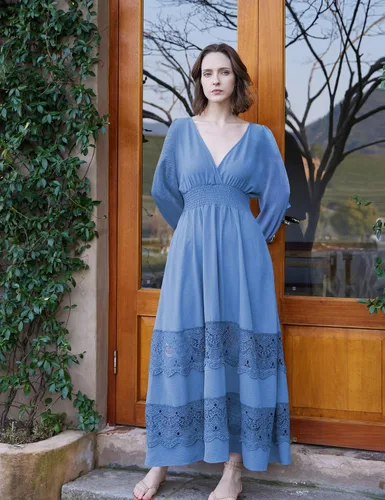 Miniatura 7 de Vestido largo de encaje para mujer de manga corta y cuello en V, vestido de fiesta estilo bohemio con cintura fruncida, vestido bohemio para mujer
