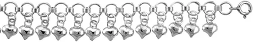 Miniatura 2 de Pulsera de plata de ley con dije de corazones diminutos para mujer, 0.512 in, caída para muñecas de 7 a 8 pulgadas, Metal