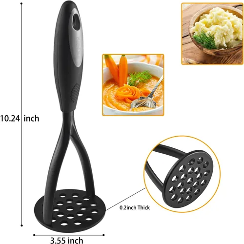 Miniatura 5 de KSENDALO Juego de 2 Machacadores de Papas de Nylon, Machacador de Alimentos Grueso Antiadherente Mango Cómodo Envuelto en Goma Cuchilla de Nylon
