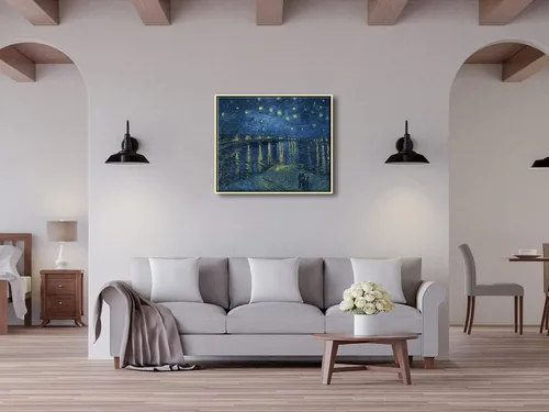 Miniatura 6 de Wieco Art Cuadro enmarcado dorado Noche estrellada sobre el Ródano Impresiones en lienzo Arte de pared de Van Gogh Pinturas reproducción Impresiones