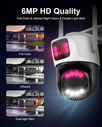 Miniatura 4 de Cámara de seguridad para exteriores de doble lente WiFi de 6 MP para exteriores, cámara de vigilancia doméstica, inalámbrica de 2.4 GHz, PTZ