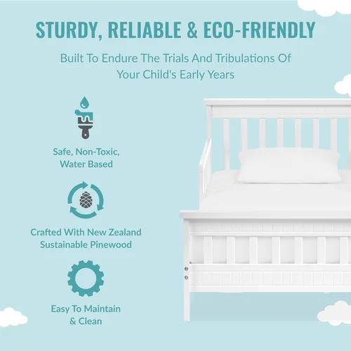 Miniatura 4 de Dream On Me San-Fran - Cama para niños pequeños en color blanco, 2 rieles de seguridad, diseño bajo al piso, madera de pino sostenible de Nueva