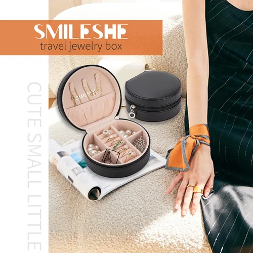 Miniatura 4 de Smileshe Joyero de viaje, mini organizador portátil con cremallera, de piel sintética, pequeñas cajas de almacenamiento para anillos, aretes