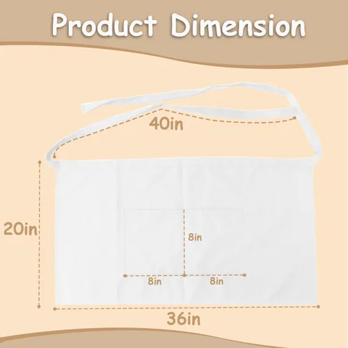 Miniatura 3 de Urby Delantales de cintura/medio para mujer con bolsillos talla grande delantal XL XXL o cintura W40+, mandiles para mujer para trabajo Blanco