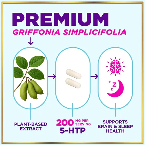 Miniatura 3 de Suplemento 5-HTP de 200 mg – Extra Strength 5HTP de Griffonia Simplicifolia – Apoya el sueño reparador, calma natural y salud cerebral – 5
