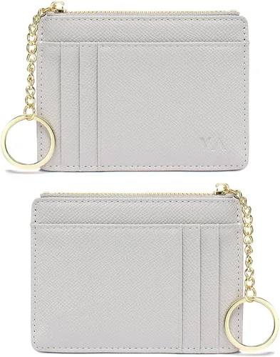 Miniatura 87 de Tarjetero delgado con bloqueo RFID, billetera de bolsillo pequeño, con cremallera Keychian para monedero, monedero y tarjetero para mujeres y hombres