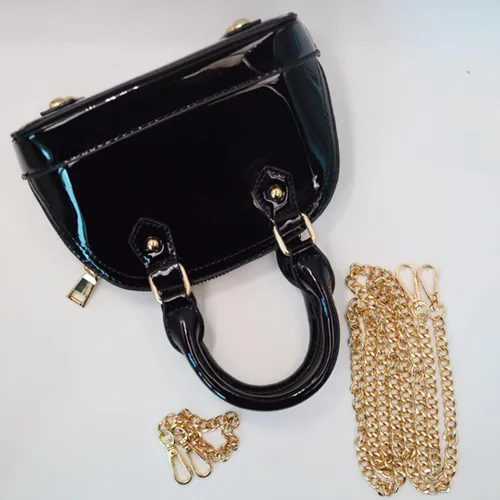 Miniatura 6 de Cremallera alrededor de la bóveda de cuero de patente Satchel Mini Top Handle Tote Bag Shell Shape Monedero Bolsos