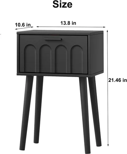 Miniatura 3 de LAATOOREE Juego de 2 mesitas de noche, mesa auxiliar de cama pequeña con puerta de arco, mesa auxiliar de mediados de siglo con patas de madera