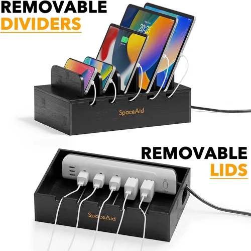 Miniatura 3 de Estación de carga SpaceAid de bambú para múltiples dispositivos, estaciones de acoplamiento para teléfono celular para múltiples laptops, tabletas