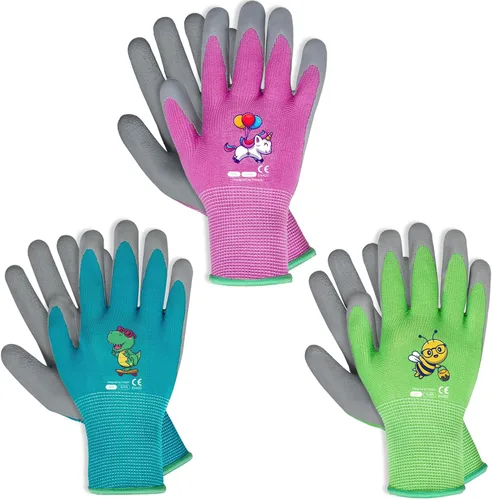 KDK Guantes de jardinería para niños de 8 a 10 años, guantes de trabajo en el patio para niños, jóvenes, niñas, niños, guantes de goma de seguridad