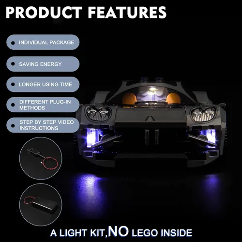 Miniatura 3 de BrickBling Iluminación LED compatible con Lego Speed Champions Pagani Utopia 76915 Race Car; nuevo kit de luces 2023 compatible con Lego Pagani