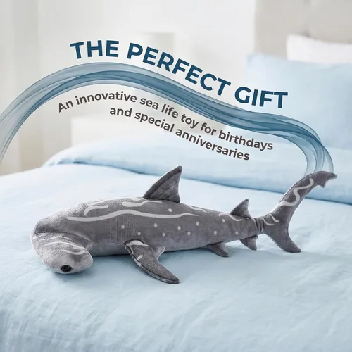 Miniatura 5 de Juguete de peluche gigante de tiburón martillo – Juguetes de peluche realistas de tiburón martillo de 40 pulgadas de largo, súper suaves, animales