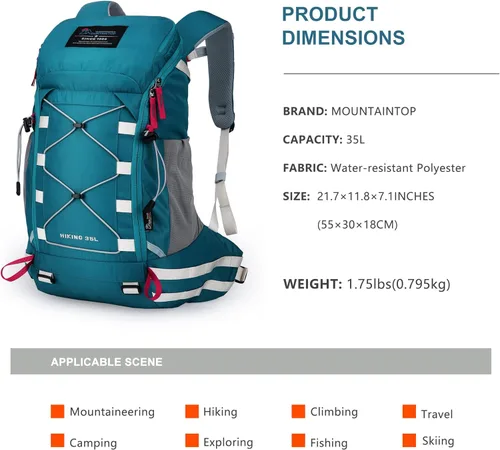 Miniatura 2 de MOUNTAINTOP - Mochila de senderismo de 35L, mochila de viaje ligera, mochila de día para hombres y mujeres de camping al aire libre