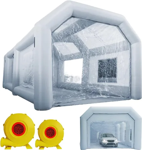 Xmaybang Cabina de pintura inflable de 26 x 15 x 10 pies con 2 sopladores, estación de trabajo profesional para automóvil, cabina de pintura
