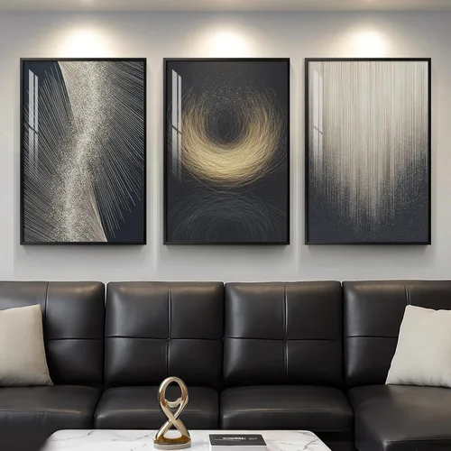 Miniatura 11 de Arte de pared moderno enmarcado en blanco y negro, 3 piezas de impresiones contemporáneas grandes para paredes, juego de 3 imágenes de hojas doradas