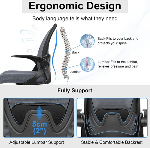 Miniatura 3 de Silla de dibujo alta de oficina con reposabrazos abatibles, altura ajustable, soporte lumbar mejorado, taburete ergonómico con ruedas, soporte
