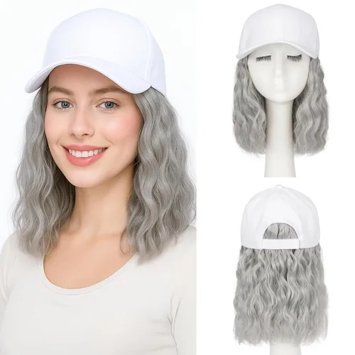 Miniatura 27 de SEGO - Peluca de gorra con pelo adjunto para mujer, gorra negra de béisbol con extensiones de pelo, gorra de béisbol larga y ondulada con ajuste