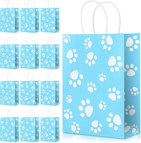 Miniatura 9 de Blulu 20 piezas bolsas de regalo con forma de pata de cachorro con asas de papel trenzado, bolsas de papel para regalo de golosinas para mascotas